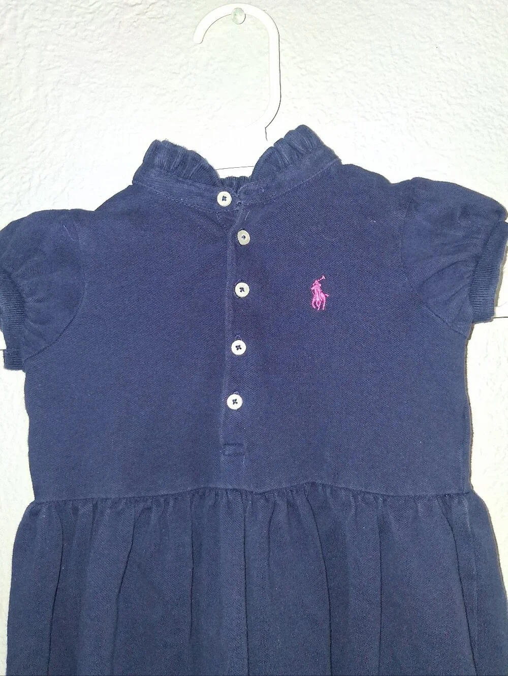 Ralph Lauren Navy With Pink Embroidered Pony Dress Popover Preppy Nautical 3T